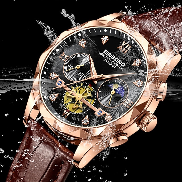  BINBOND Luxury Men's Sports Quartz Watch Classic Sapphire Stainless Steel Analog Quartz Wristwatch for Man Original Quartz Chronograph Waterproof Luminous Male Clock