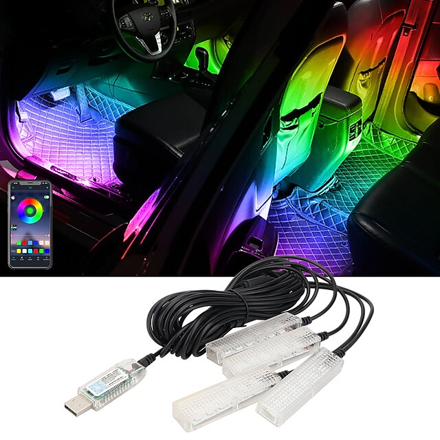  車内 LED ストリップライトアンビエントフットライト USB ワイヤレスリモート音楽アプリ制御 RGB 雰囲気装飾ランプ