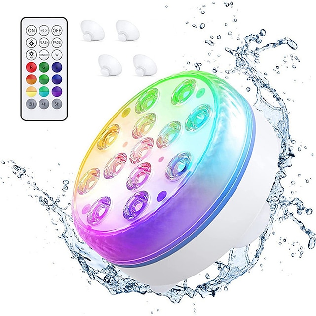  luzes de piscina led submersíveis com ventosa remota luz de piscina subaquática ip68 ímã 13 led lâmpada brilhante rgb para aquário de piscina de lagoa