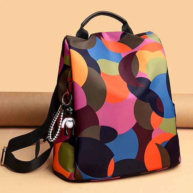Colorful Geometric Oxford Cloth Backpack with Handle and Keychain | Stylish Durable Back to School or Travel Bag 9
