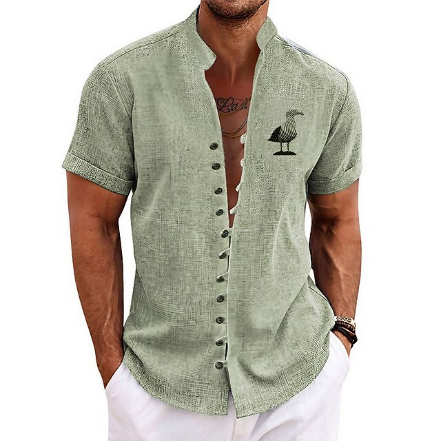 Men's Flamingo Tropical Shirt Summer Hawaiian Shirt Aloha Shirt Short Sleeve Shirt Stand Collar Fashion Streetwear Designer Outdoor Vacation Street Blue Green Khaki S M L 6