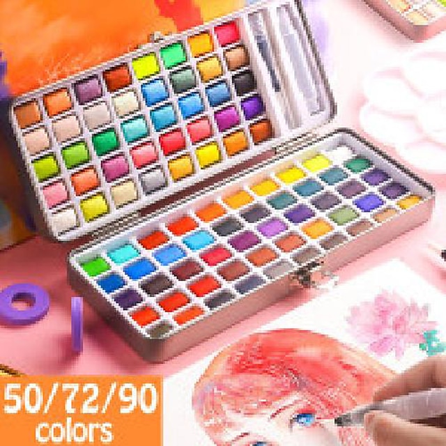  50/72/90 färger fast akvarellpigmentset neonmetallisk pärlemorskimrande akvarellfärg för ritkonsttillbehör