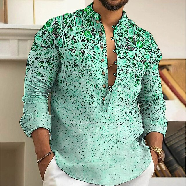 Men's Lime Cotton Point(Straight) Collar Geometric Pattern Dress Shirt main image 0