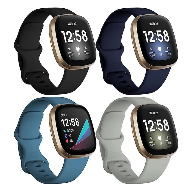  4 pezzi Cinturino intelligente Compatibile con Fitbit Versa 4 Sense 2 Versa 3 Sense Silicone Orologio intelligente Cinghia Regolabili Donne Uomini Cinturino sportivo Sostituzione Polsino