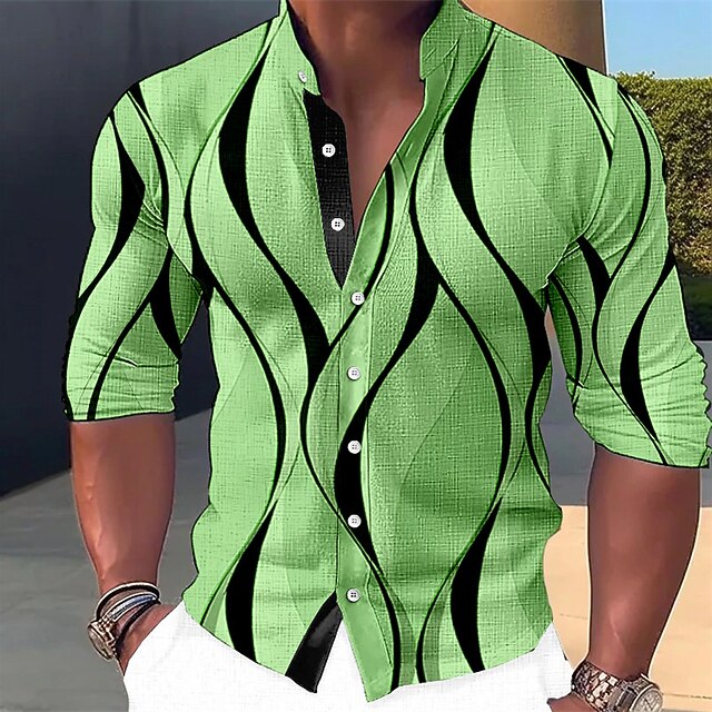 Men's Lime Cotton Point(Straight) Collar Geometric Pattern Dress Shirt main image 0