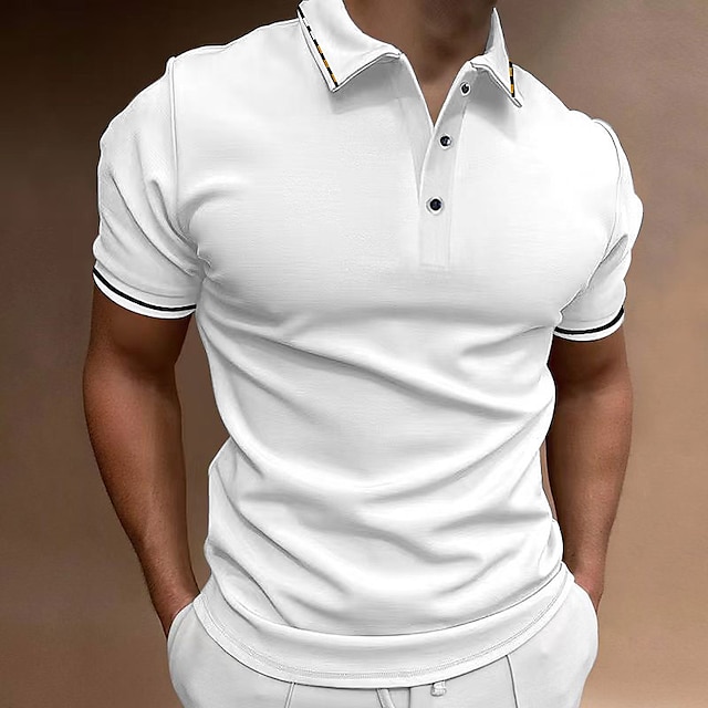  Men's Button Up Polos Golf Shirt Casual Sports Ribbed Polo Collar Classic Short Sleeve Fashion Basic Plain Button Summer Regular Fit Wine Lake Blue Black White Pink Navy Blue Button Up Polos