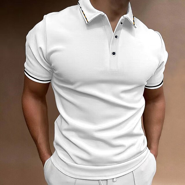  Homme Polos boutonnés Tee Shirt Golf Casual Des sports Col polo côtelé Classique Manche Courte Mode basique Plein Bouton Eté Standard Vin Bleu lagune Noir Blanche Rose Claire bleu marine Polos