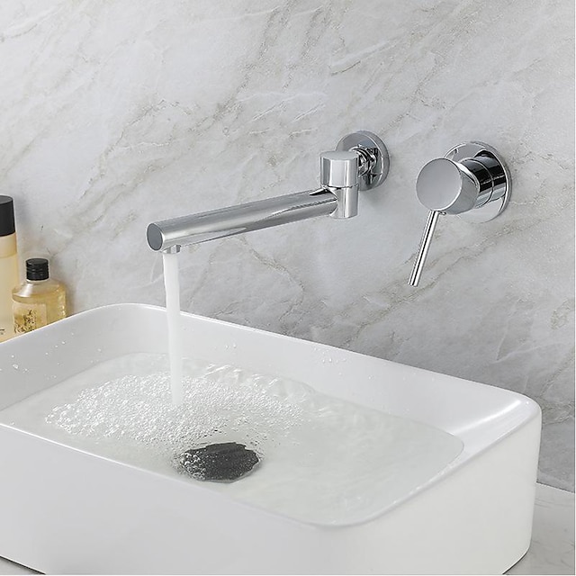  Concealed Wall Mount Bathroom Faucet Sink Mixer Basin Taps, Rotatable Washroom Vessel Single Handle Tap with Cold and Hot Hose
