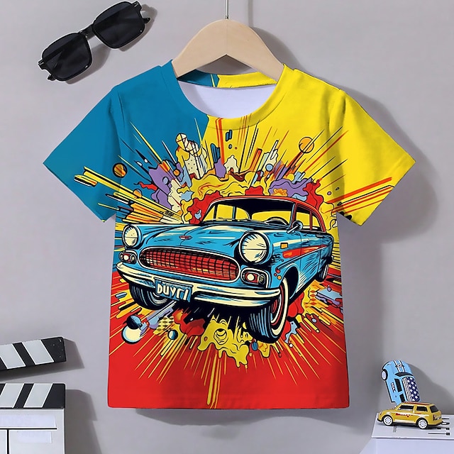  Boys 3D Graphic Cartoon Car T shirt Tee Short Sleeve 3D Print Summer Spring Active Sports Fashion Polyester Kids 3-12 Years Outdoor Casual Daily Regular Fit