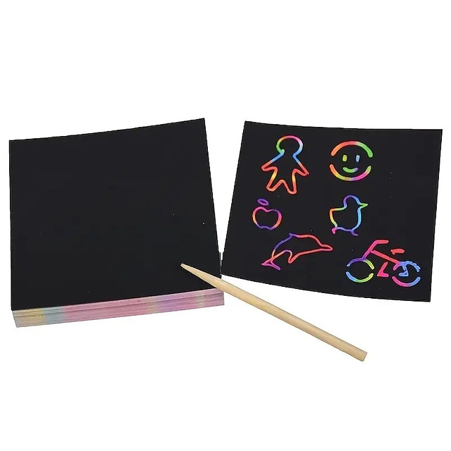 100pcs Scratch Art Rainbow Mini Notes With Wooden Stylus Colorful ...