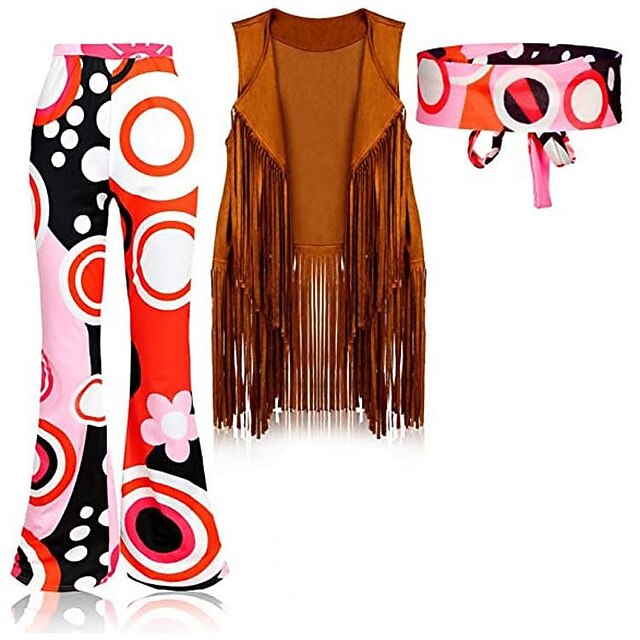 Hippie Retro Vintage 1960s Hippie 1970s Pants Headband Suede Vest Women's Costume Headbands Vintage Cosplay Carnival Masquerade Party & Evening Vest Halloween2