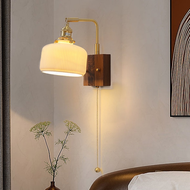  lightinthebox keramisk væglampe lille væglampe, rustik valnøddetræ væglampe, vintage sengegavl lampe, indendørs lysarmatur til soveværelse stue spisestue gang 110-240v