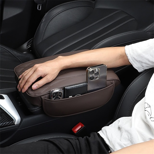  Car Armrest Box Cushion Thickening With Storage Pocket Universal Central Armrest Box Pillow Protector Car Memory Foam Booster Cushion