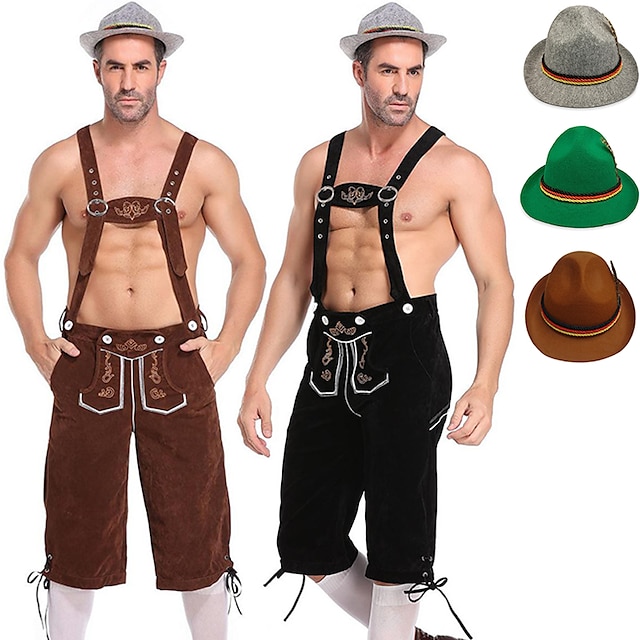  Carnevale Birra Oktoberfest Costume Lederhosen Cappello tirolese Cappello alpino bavarese Tedesco Monaco Prati Per uomo Panno in stile tradizionale