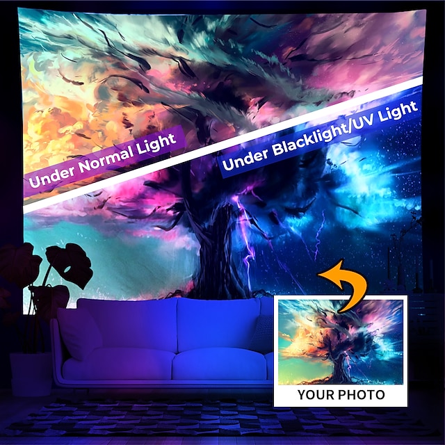  Custom Personalize Blacklight Tapestry UV Reactive Design Your Own Wall Art Mural Decor (suggest photo definition 3Mo or above)