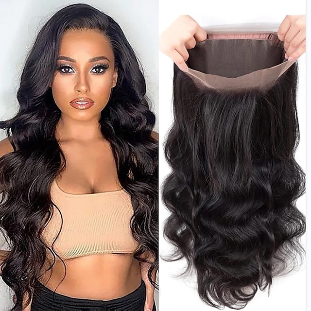  360 HD Frontal 12 Inches 360 Lace Closure Pre Plucked 100% Human Hair Brazilian Virgin Lace Frontal Hair 360 Lace Frontal Closure Hairline With Baby Hair Straight Frontal  Closure Natural Color