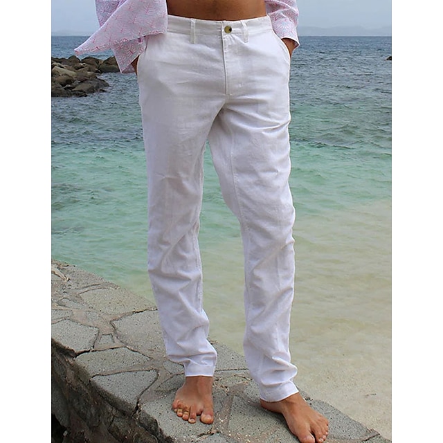  Bărbați Pantaloni de in Pantaloni Pantaloni de vară Buzunar Simplu Confort Respirabil În aer liber Zilnic Ieșire Amestec de Lână / Bumbac Modă Șic Stradă Negru Alb