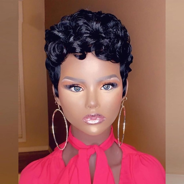  The Cut Life Short Curly Bob Pixie Cut Full Machine Made No Lace Human Hair Wigs With Bang For Black Women Remy Brazilian Hair