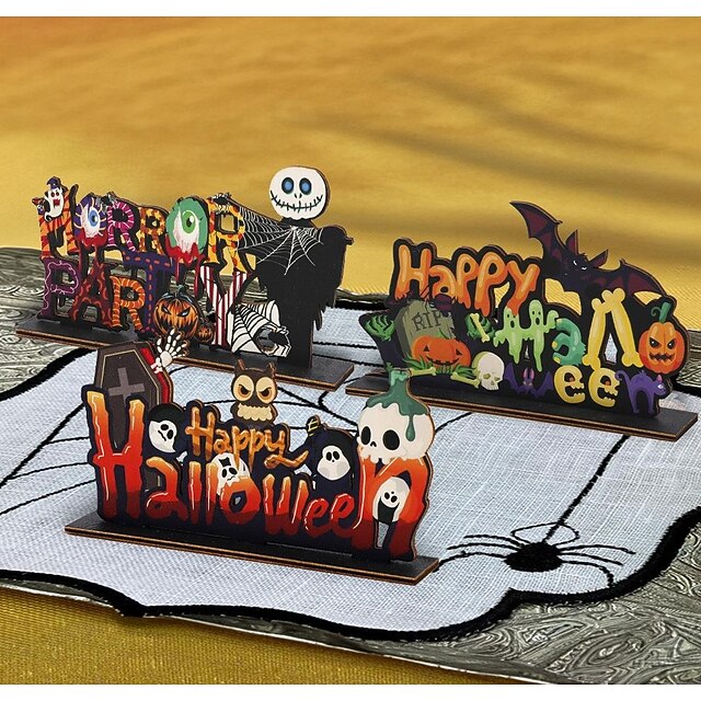  Halloween Wooden Ornaments Decorations Holiday Scene Layout Desktop Ornaments Halloween Decorations