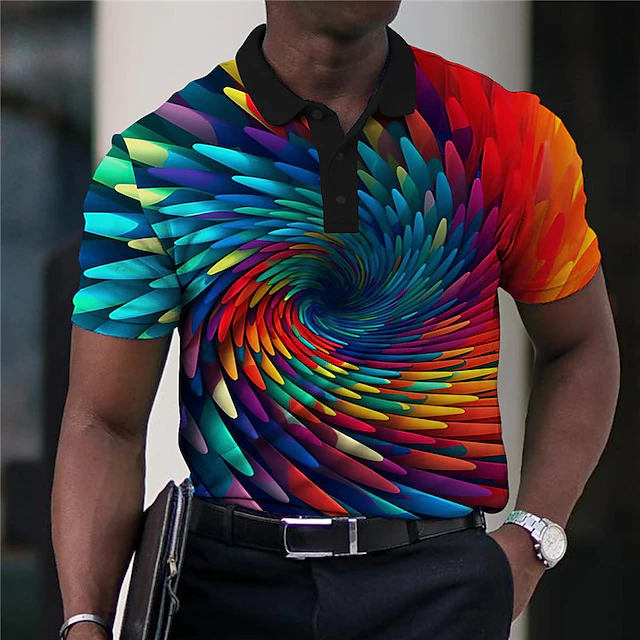 Men's Graphic Polo Shirts Golf Shirt Short Sleeve Polo Shirts Collared Shirts Casual Vacation Wear Rave Wear Party Outfits Buttons 3D Print Black Red Blue 7