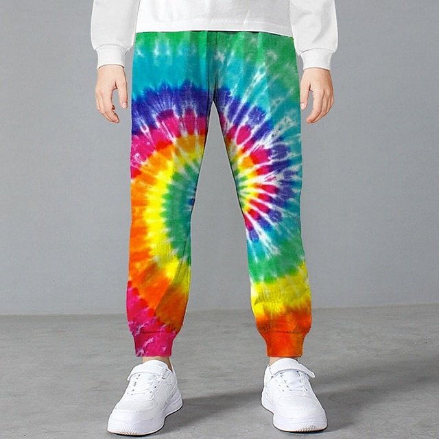  Para Meninos 3D Tintura Tie Dye Calças Outono Inverno Ativo Roupa de rua Estampa 3D Poliéster Infantil 3-12 anos Ao ar livre Esporte Casual Normal