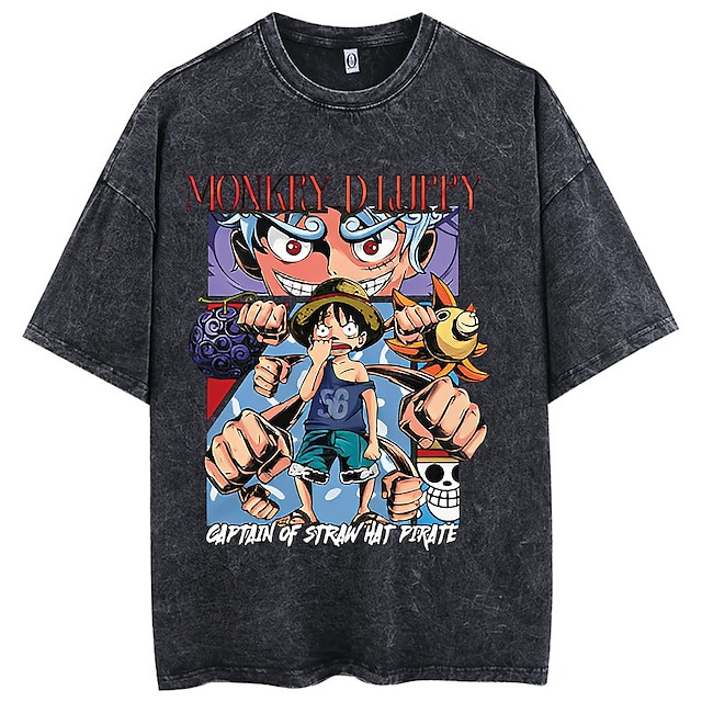  One Piece Monkey D.Luffy Nico Robin Roronoa Zoro Costume de Cosplay Manches Ajustées T-shirt délavé à l'acide surdimensionné Imprime Art graphique Pour Homme Femme Garçon Enfant Adulte Estampage