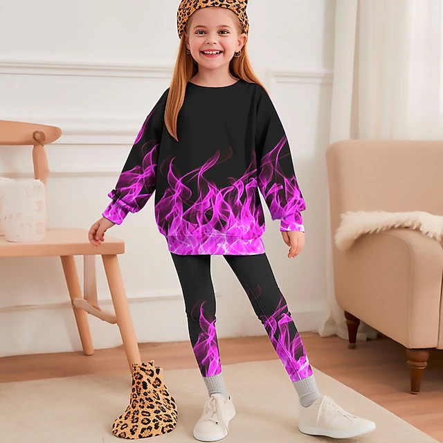 Girls' 3D Graphic Gradient Ramp Sweatshirt & Sweatpants Set Long Sleeve 3D Print Fall Winter Active Fashion Daily Kids 3-12 Years Outdoor Vacation Date Regular Fit 9