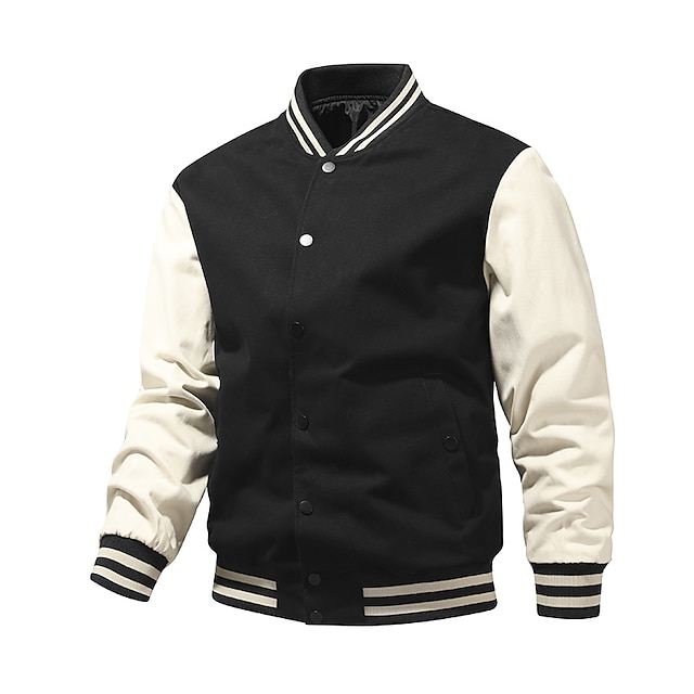  Men's Bomber Jacket Jacket Outdoor Daily Wear Warm Button Pocket Fall Winter Color Block Fashion Streetwear Round Regular Black Grey Jacket