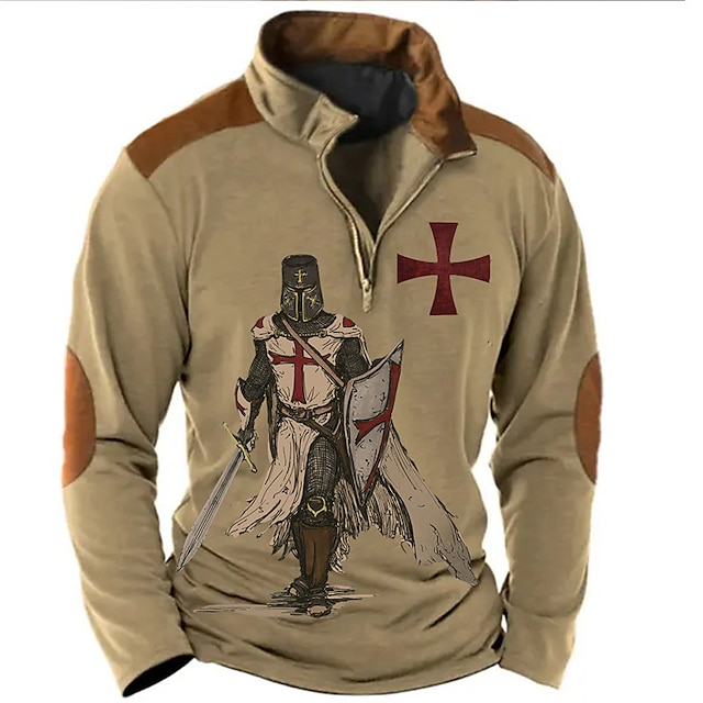  Knights Of Malta Mens Graphic Hoodie Templar Prints Daily Classic Casual 3D Sweatshirt Zip Pullover Holiday Going Out Streetwear Sweatshirts Blue Cross Crusader Cotton Up