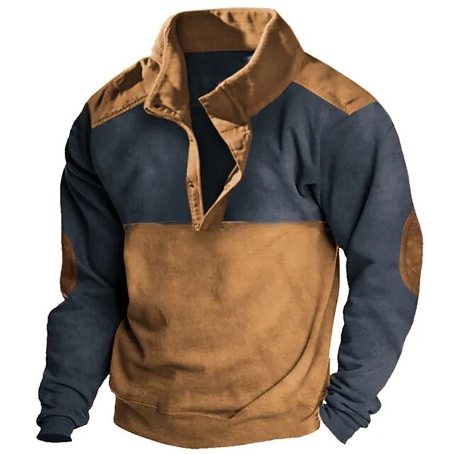 Men's Sweatshirt Brown Standing Collar Color Block Patchwork Sports ...