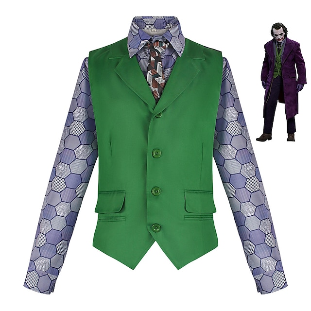  The Dark Knight Clown Cosplay Costume Outfits Men's Movie Cosplay Cosplay Halloween Green Halloween Carnival Masquerade Coat Vest Shirt