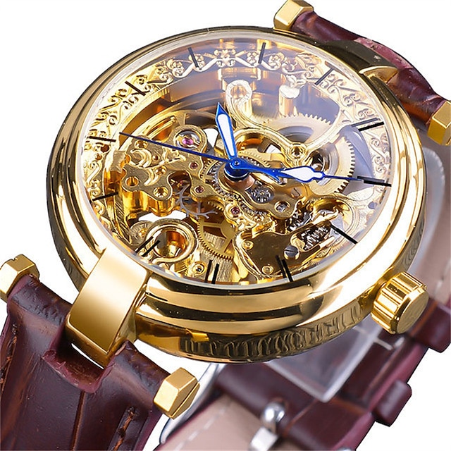  FORSINING 男性 機械式時計 ファッション カジュアルウォッチ 腕時計 スケルトン 自動巻き 光る 防水 レザー 腕時計