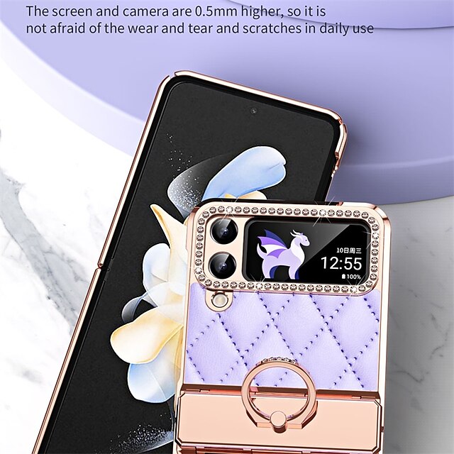 Phone Case For Samsung Galaxy Z Flip 5 Z Flip 4 Z Flip 3 Back Cover Bling  Rhinestone Plating Crystal Diamond PC PU Leather 2023 - US $25.99