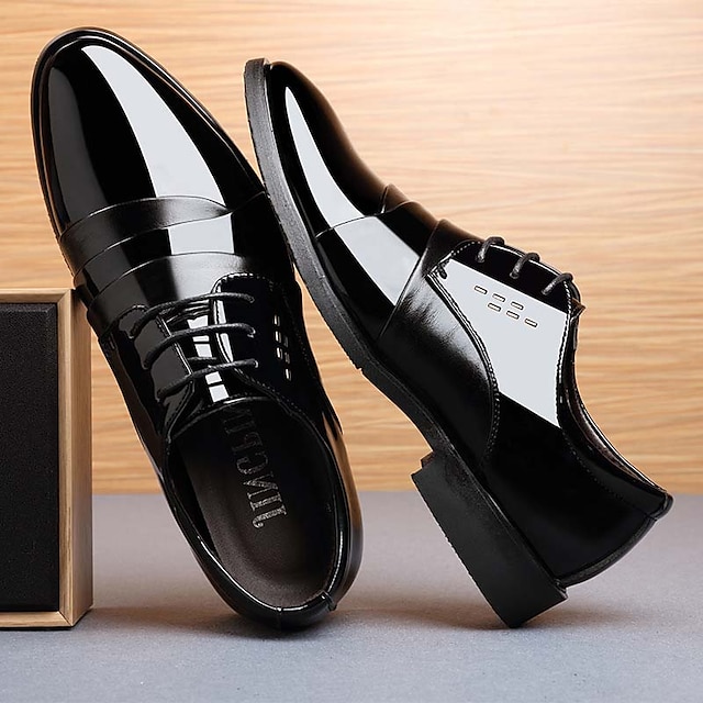 Men's Oxfords Derby Shoes Plus Size Leather Loafers Tuxedos Shoes Walking Business Casual Outdoor Daily PU Breathable Comfortable Slip Resistant Lace-up Black Spring Fall
