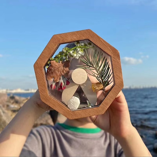  trä diy kalejdoskop kit för barn, handgjorda kalejdoskop, magiska roterande plåt kalejdoskop glasögon utomhus pedagogiska leksaker miljövänliga, för naturälskare present