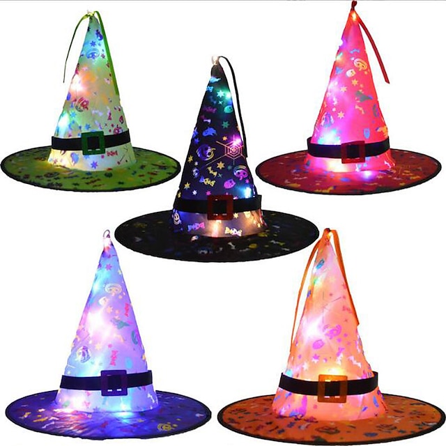  cappello da streghe incandescente di Halloween con luce a led sospensione per esterni albero cappelli luminosi decorazioni per feste a casa oggetti di scena per costumi cosplay