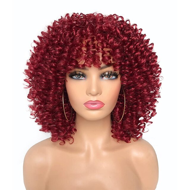 Curly Afro Wig with Bangs Short Kinky Curly Wigs for Black Women