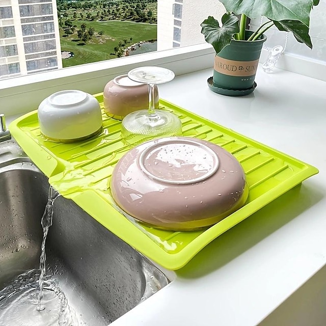  πλαστική σανίδα αποστράγγισης πιάτων, μεγάλος λευκός δίσκος αποστράγγισης με πλευρική εκτροπή κλίσης πτώσης, σανίδα αποστράγγισης πλάκας στεγνώματος φίλτρου πιάτων με αντιολισθητική βάση για κουζινικά