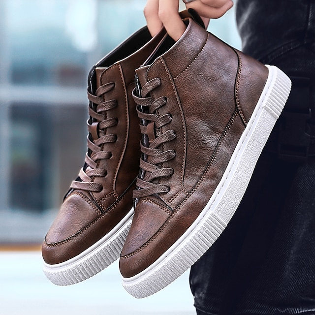  Men's Sneakers Leather Shoes British Style Plaid Shoes Dressy Sneakers Casual British Preppy Daily Leather Breathable Comfortable Slip Resistant Lace-up Black White Brown Spring Fall