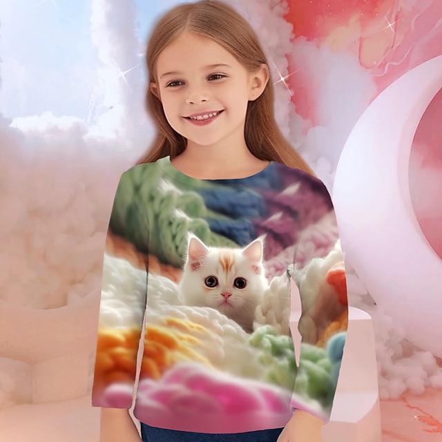 Kids Girls' Hoodie & Sweatshirt Cat 3D Print Long Sleeve Cat Graphic