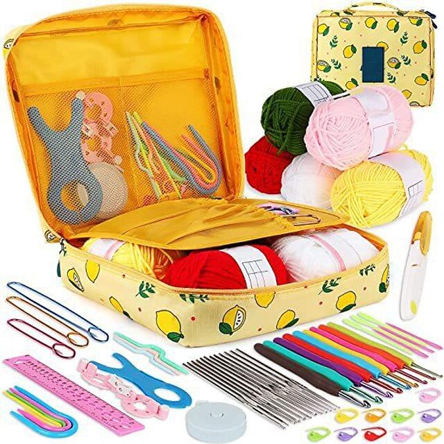 58PCS Crochet Kit Beginners Crochet Set with Crochet Yarn, Portable