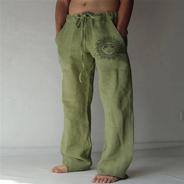 Men's Linen Pants Trousers Summer Pants Beach Pants Straight Leg Print ...