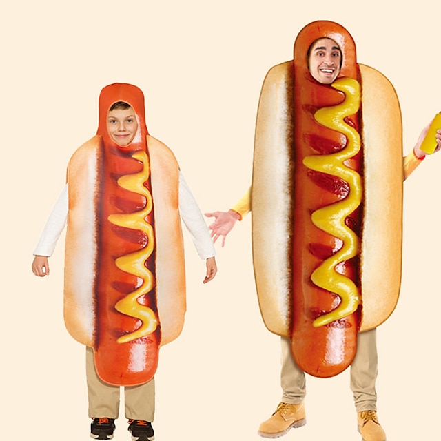  Hot Dog Kostium Cosplay Śmieszne kostiumy Grupowe i rodzinne kostiumy na Halloween Wszystko Kostiumy z filmów Cosplay Kostiumy zabawny kostium Brązowy Trykot opinający ciało / Śpiochy dla dorosłych