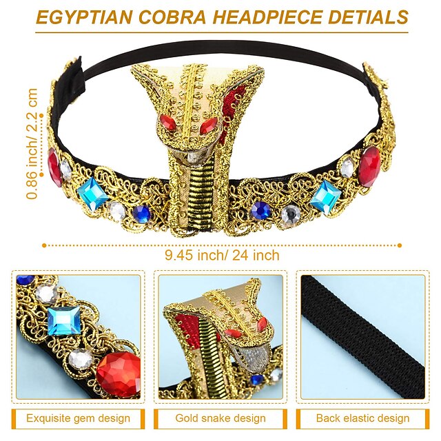 Women's Egyptian Headpiece Crown Snake Beaded Headband Arm Cuffs Swirl