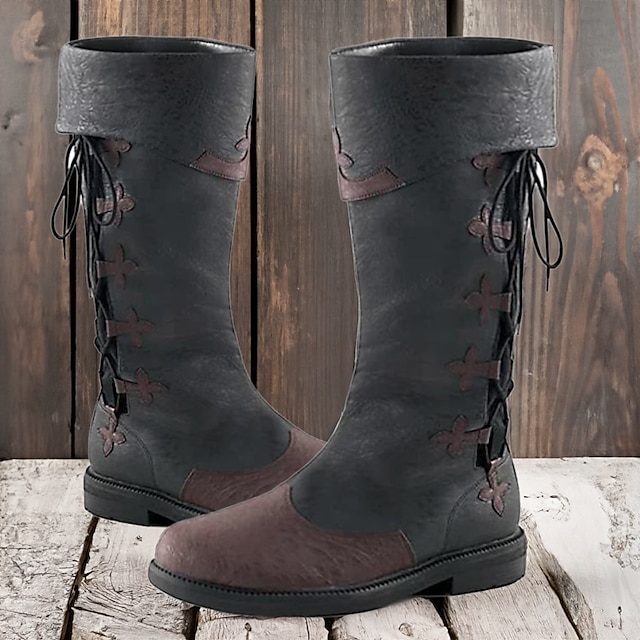  herrestøvler retro cowboystøvler renessansestøvler tilfeldig utendørs daglig pu pustende behagelig sklisikre snøring bark brun svart høst vinter