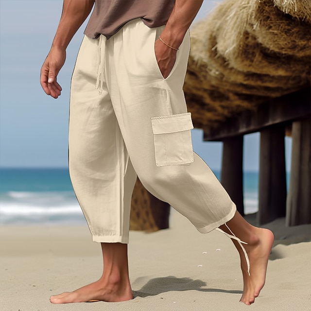 Men's Cargo Pants Linen Pants Summer Pants Beach Pants Drawstring ...