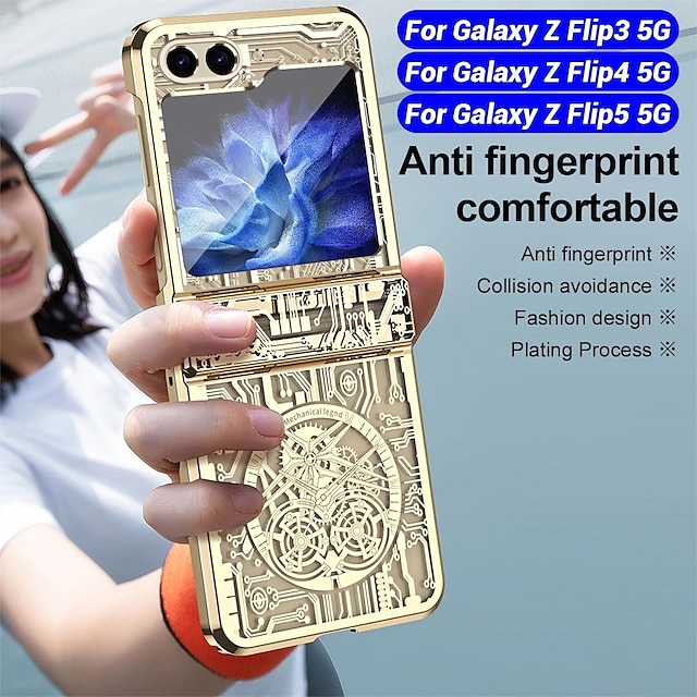  Phone Case For Samsung Galaxy Z Flip 5 Z Flip 4 Z Flip 3 Back Cover Pattern Anti-Scratch Shockproof Tile TPU PC