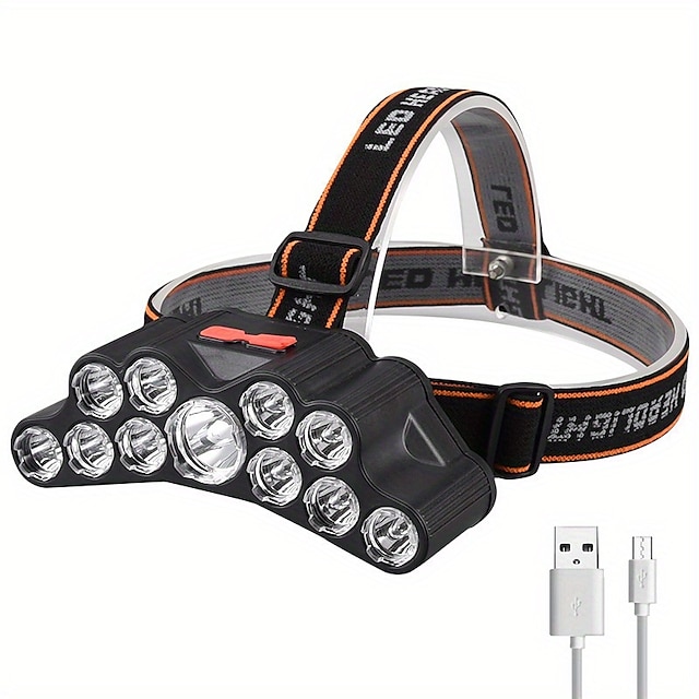  11 LED-Scheinwerfer, starkes Licht, Stirnlampe, wiederaufladbarer USB-Scheinwerfer, eingebauter 18650-Akku, Angel-Taschenlampe, Außenlaterne