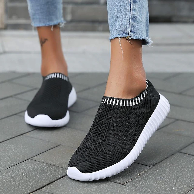 Women's Black Slip-On Sneakers – Breathable Mesh Casual Walking Shoes with Cushioned Sole for Everyday Comfort 20