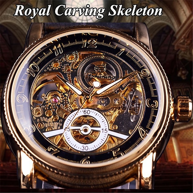  FORSINING Muži mechanické hodinky Luxus Velký ciferník Módní Obchodní Kostra Automatické natahování Ozdoby Kůže Hodinky
